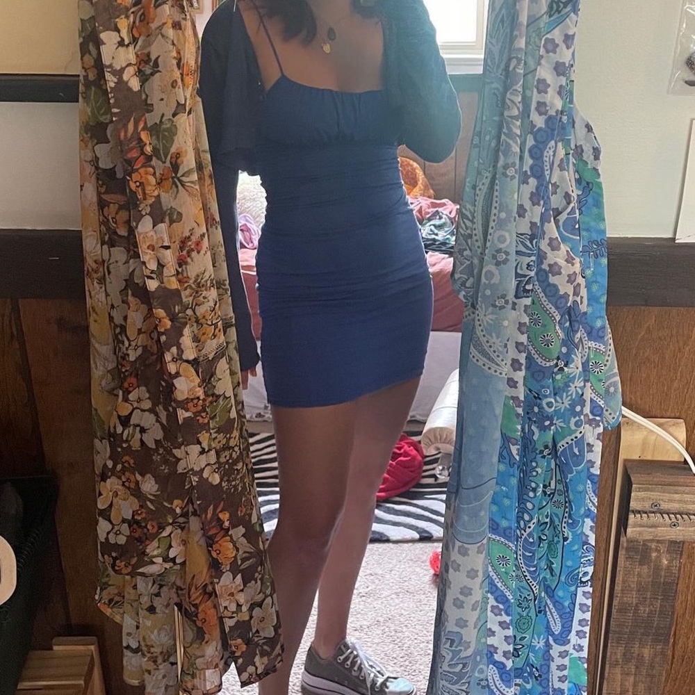 Tight blue cotton dress